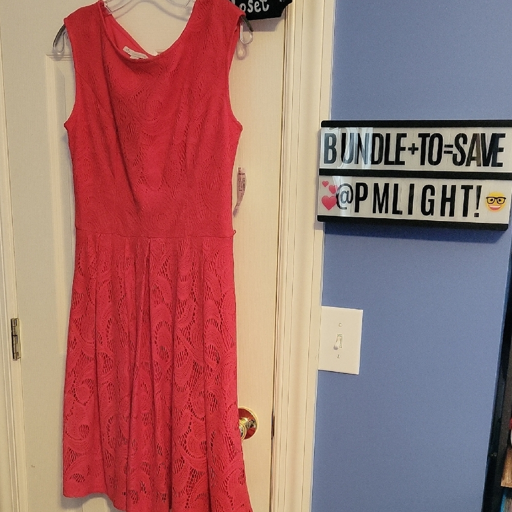 Dress Barn Pink Sleeveless A-Line Midi Dress 10 New Lace